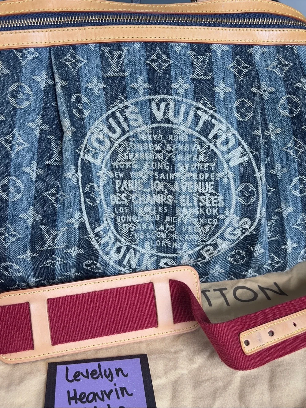 Authentic Louis Vuitton Cabas GM Epaule Denim Raye Blue